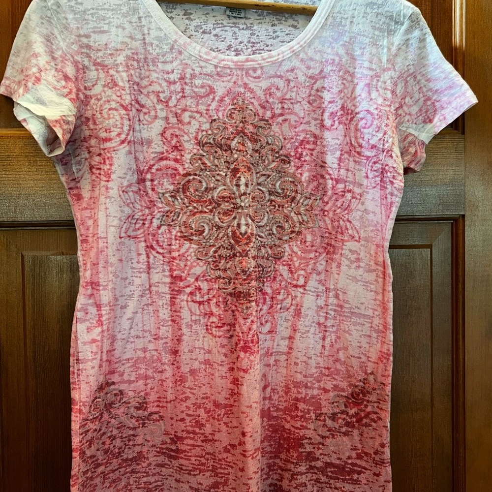 Prana Burnout Pink and White Short Sleeve Tee